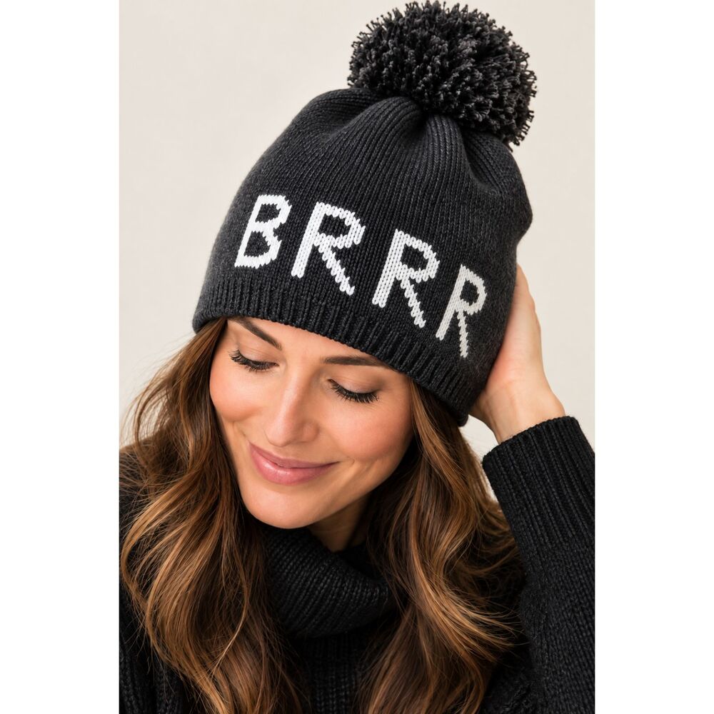 Kate Spade New York BRRR Pom Pom Beanie Black White One Size NWT